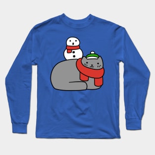 Snowman and Cat Long Sleeve T-Shirt